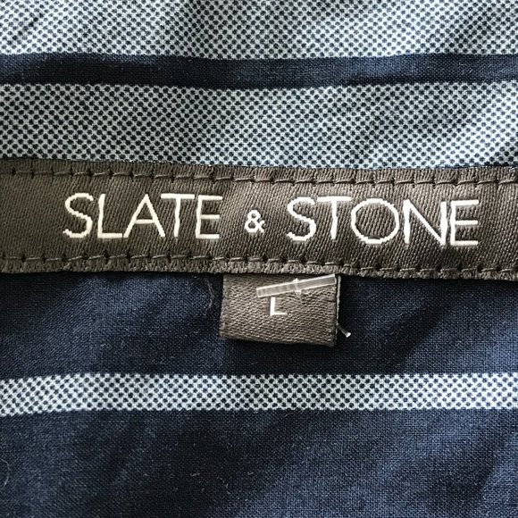 Slate & Stone Shirt Men Large Blue White Striped Button Up Collared Short Sleeve - Picture 3 of 10